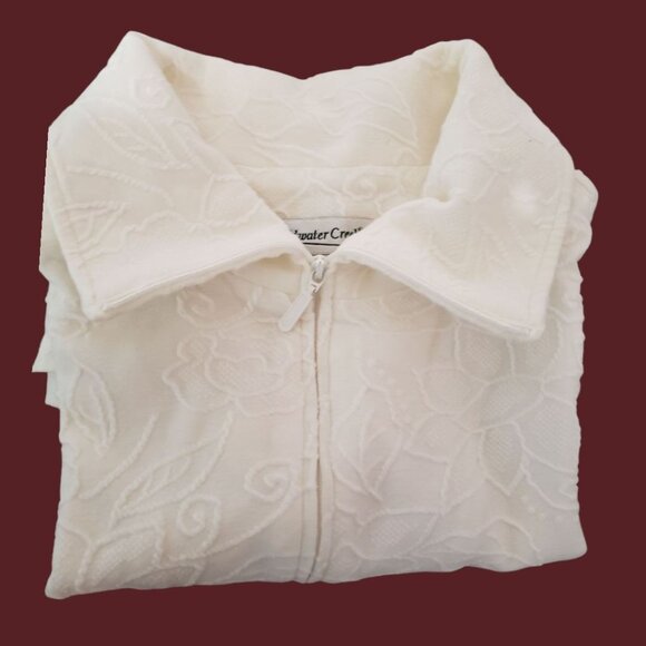 Coldwater Creek Womens Textured Floral Zip-Up Jacket Cream Size Medium - Picture 10 of 12